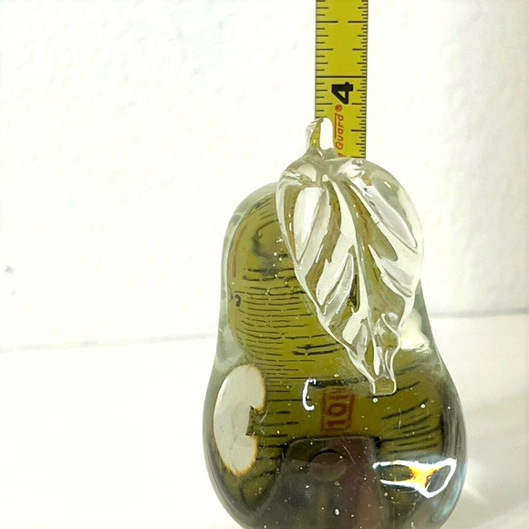 Vintage Clear Glass Pear Paperweight 3.75 Inch Solid Art Glass Figurine 1980s - Picture 7 of 7